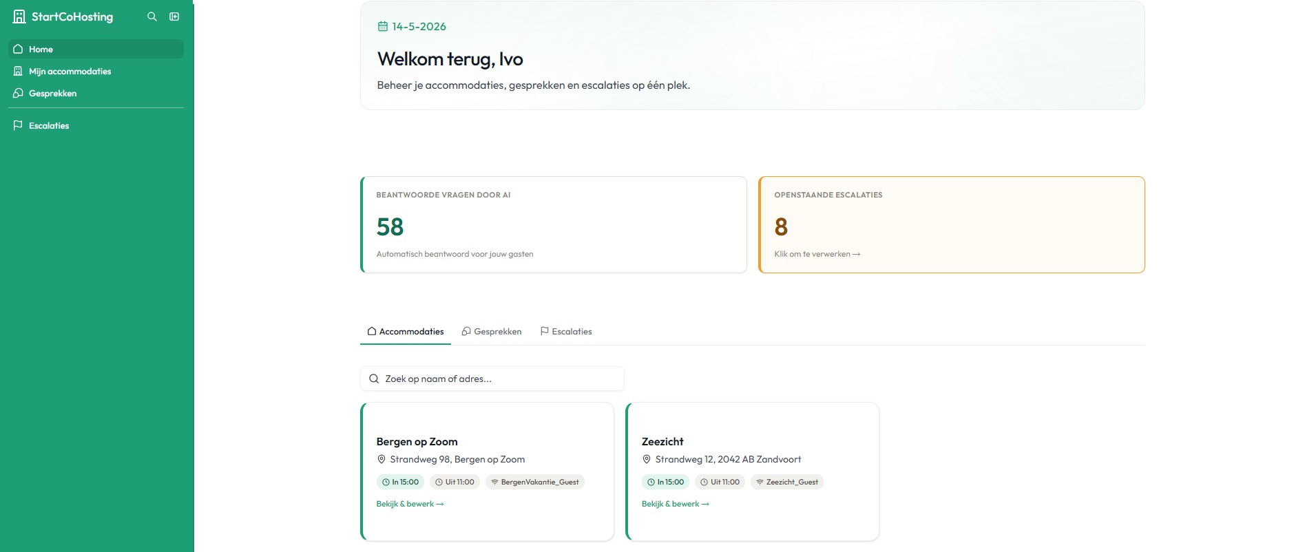 Dashboard host portaal StartCoHosting